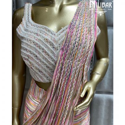 Pink Crepe Draped Saree