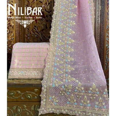 Baby Pink Banarasi Unstitched Suit