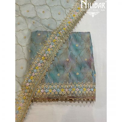 Sea Blue Georgette Unstitched Suit