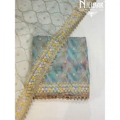 Sea Blue Georgette Unstitched Suit