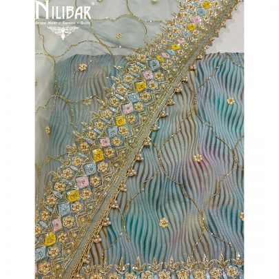 Sea Blue Georgette Unstitched Suit