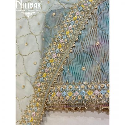 Sea Blue Georgette Unstitched Suit