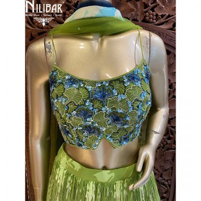 Green And Blue Net Crepe Lehenga