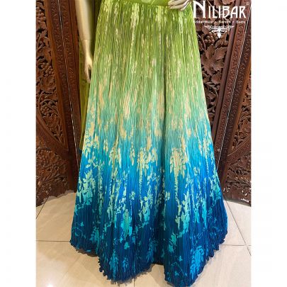 Green And Blue Net Crepe Lehenga