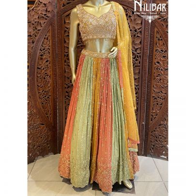 Gold Yellow Silk Georgette Lehenga