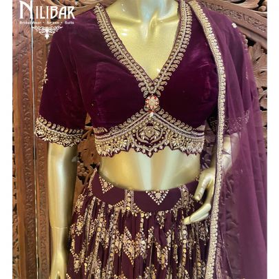 Wine Micro Velvet Georgette Lehenga