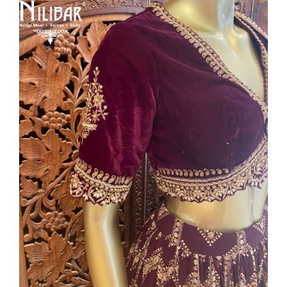Wine Micro Velvet Georgette Lehenga
