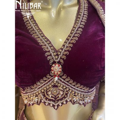 Wine Micro Velvet Georgette Lehenga