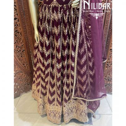 Wine Micro Velvet Georgette Lehenga