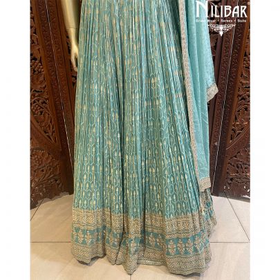 Sea Green Silk Chinon Georgette Lehenga