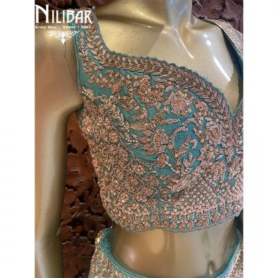 Sea Green Silk Chinon Georgette Lehenga