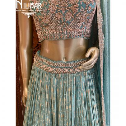 Sea Green Silk Chinon Georgette Lehenga