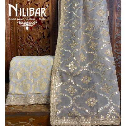 Cloud Grey Banarasi Unstitched Suit