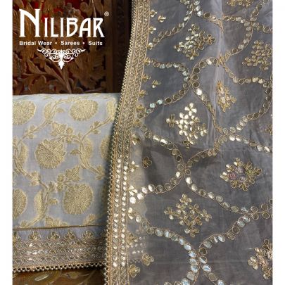 Cloud Grey Banarasi Unstitched Suit