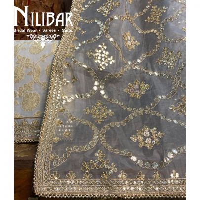 Cloud Grey Banarasi Unstitched Suit