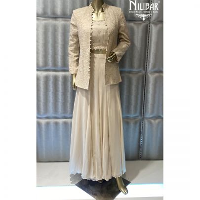 Ivory  Lucknowi Georgette Jacket Style Suits