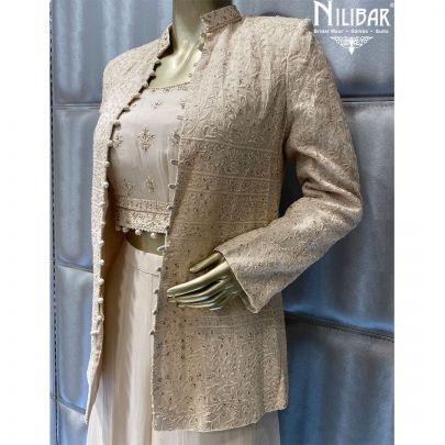 Ivory  Lucknowi Georgette Jacket Style Suits