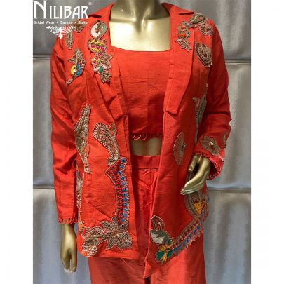 Orange Silk Jacket Style Suit