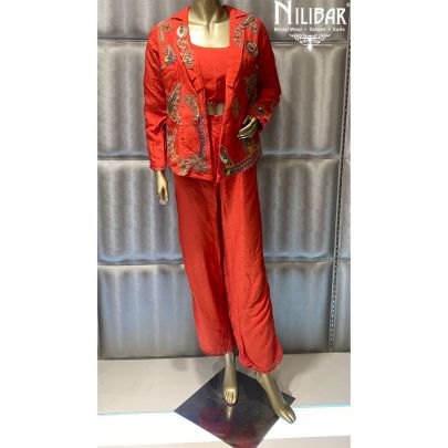 Orange Silk Jacket Style Suit