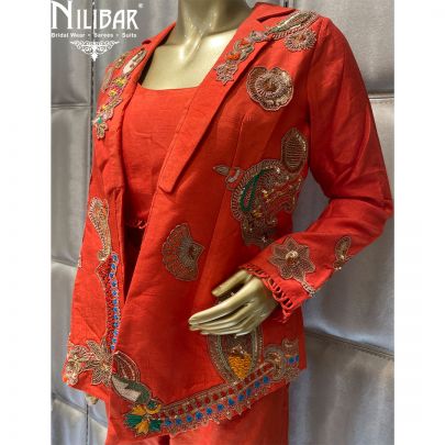 Orange Silk Jacket Style Suit