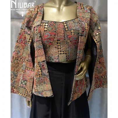Black Lucknowi Georgette Jacket Style Suit