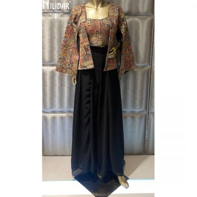 Black Lucknowi Georgette Jacket Style Suit