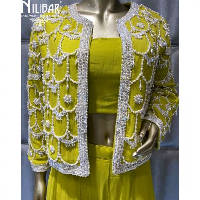 Parrot Georgette Jacket Style Suit