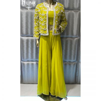 Parrot Georgette Jacket Style Suit