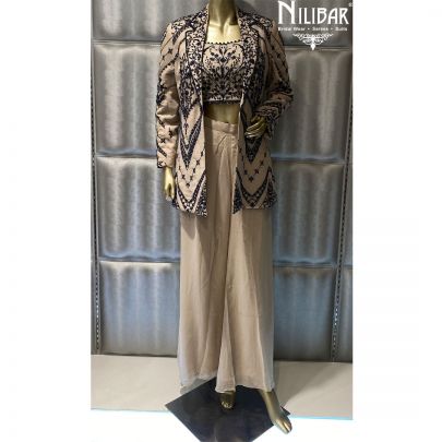 Beige Georgette Jacket Style Suit