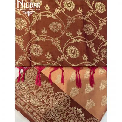 Orange With Contrast Maroon Silk Unstitched Suit