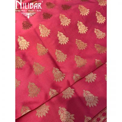 Hot Pink With Contrast Baby Pink Silk Unstitched Suit