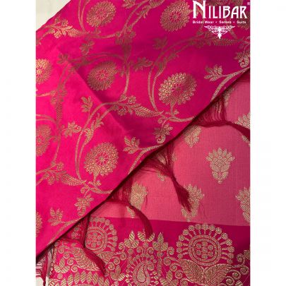 Hot Pink With Contrast Baby Pink Silk Unstitched Suit