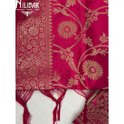 Hot Pink With Contrast Baby Pink Silk Unstitched Suit