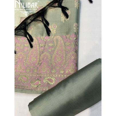 Olive Green Silk Unstitched Suit