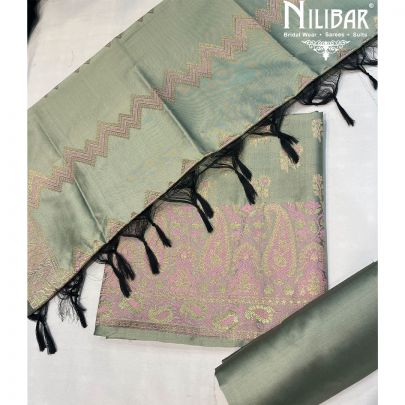 Olive Green Silk Unstitched Suit