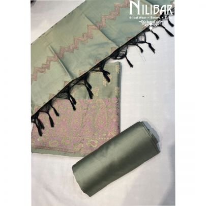 Olive Green Silk Unstitched Suit