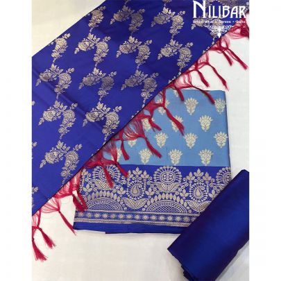 Navy Blue With Contrast Light Blue Silk Unstitched Suit