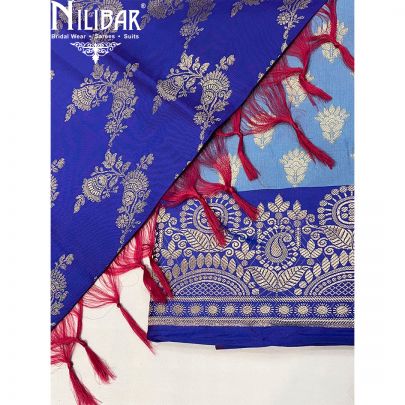 Navy Blue With Contrast Light Blue Silk Unstitched Suit
