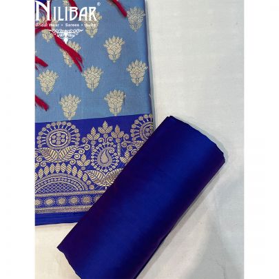 Navy Blue With Contrast Light Blue Silk Unstitched Suit