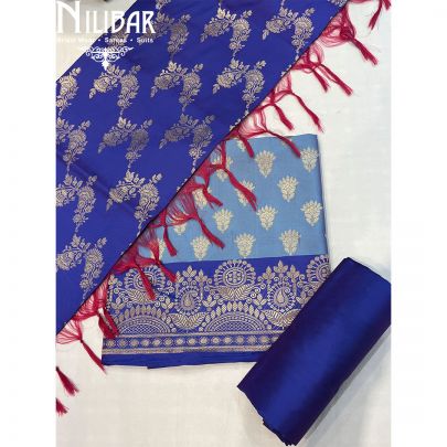 Navy Blue With Contrast Light Blue Silk Unstitched Suit