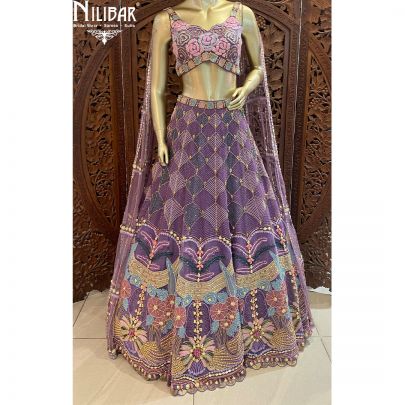 Purple Net Heavy Lehenga