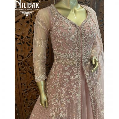 Baby Pink Net Cape style Heavy Lehenga