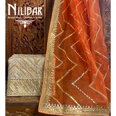 Grey Orange Georgette Unstitched Suit