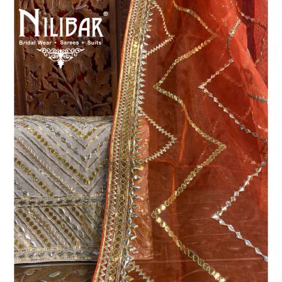 Grey Orange Georgette Unstitched Suit