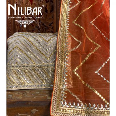 Grey Orange Georgette Unstitched Suit