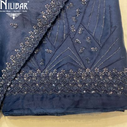 Navy Blue Organza Unstitched Suit