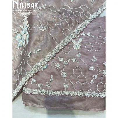 Pastel Pink Tissue Organza Unstitched Suit