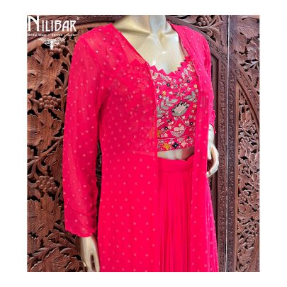 Hot Pink Georgette  Indo-Western Set With Jacket