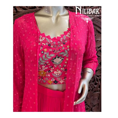 Hot Pink Georgette  Indo-Western Set With Jacket