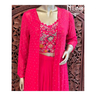 Hot Pink Georgette  Indo-Western Set With Jacket